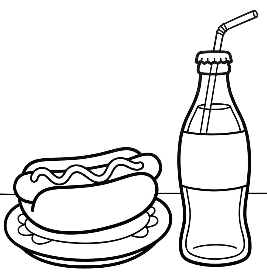 Fise de colorat cu Desenează Hot Dog imprimabil gratuit simplu
