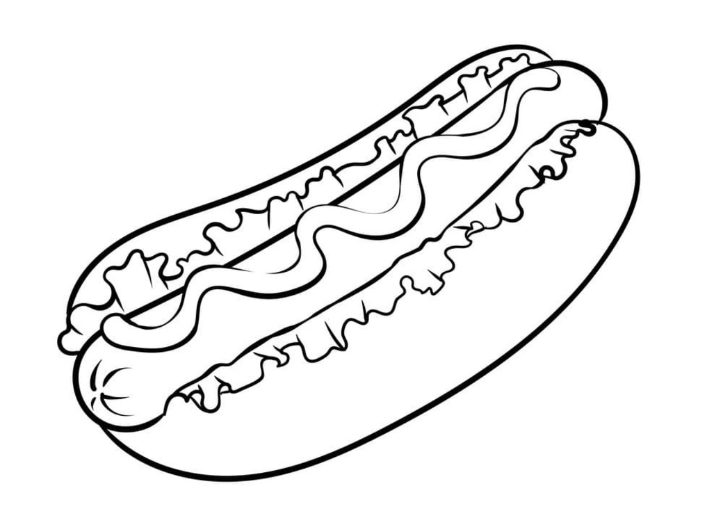 Fise de colorat cu Desenează Hot Dog imprimabil gratuit