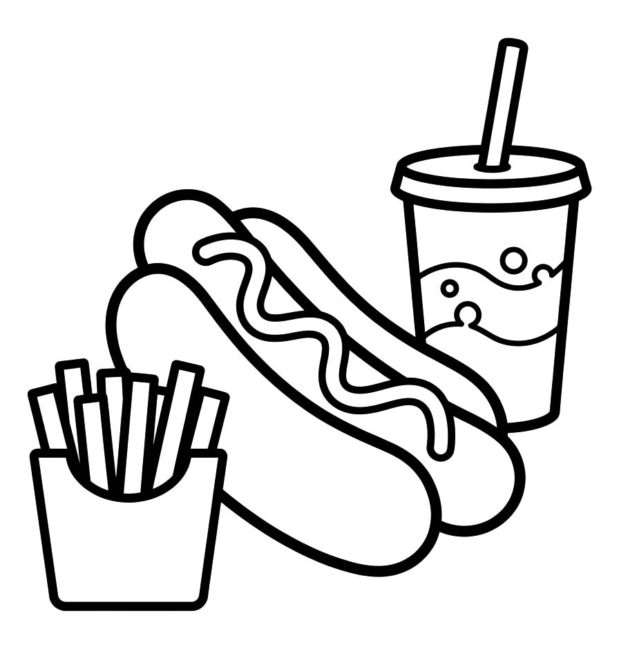 Fise de colorat cu Desenează Hot Dog la copii