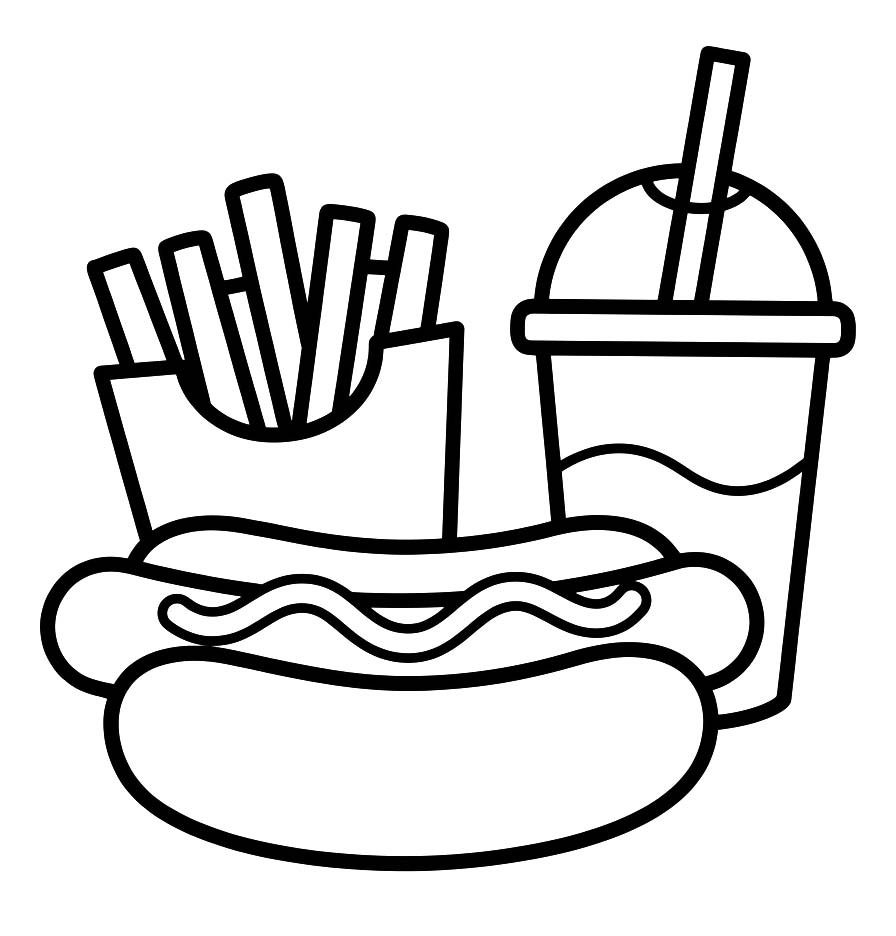Fise de colorat cu Desenează Hot Dog simplu la copii