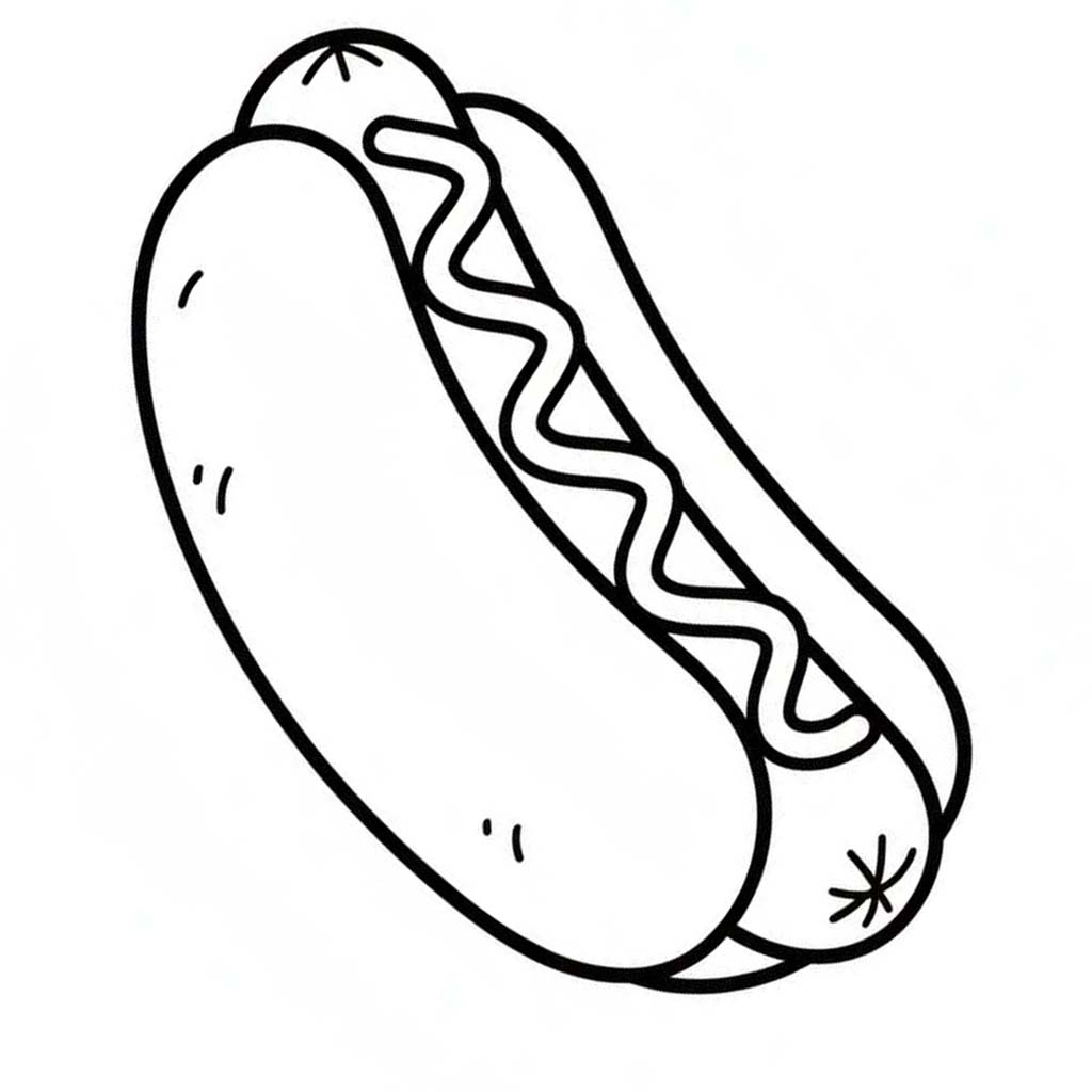 Fise de colorat cu Desenează Hot Dog simplu