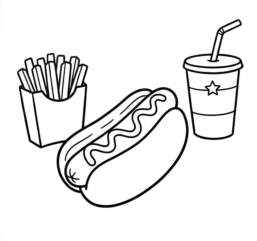 Fise de colorat cu Desenează Hot Dog uşor la copii