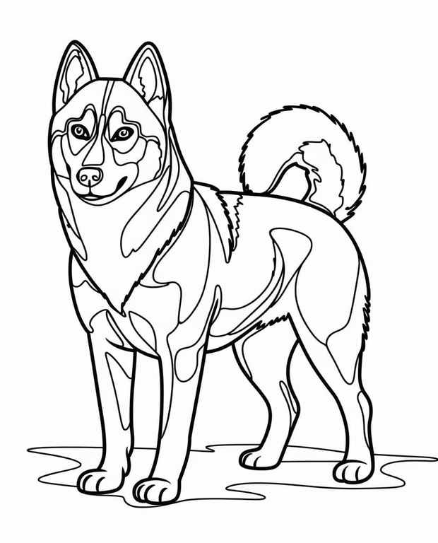 Fise de colorat cu Desenează Husky gratuit bazic