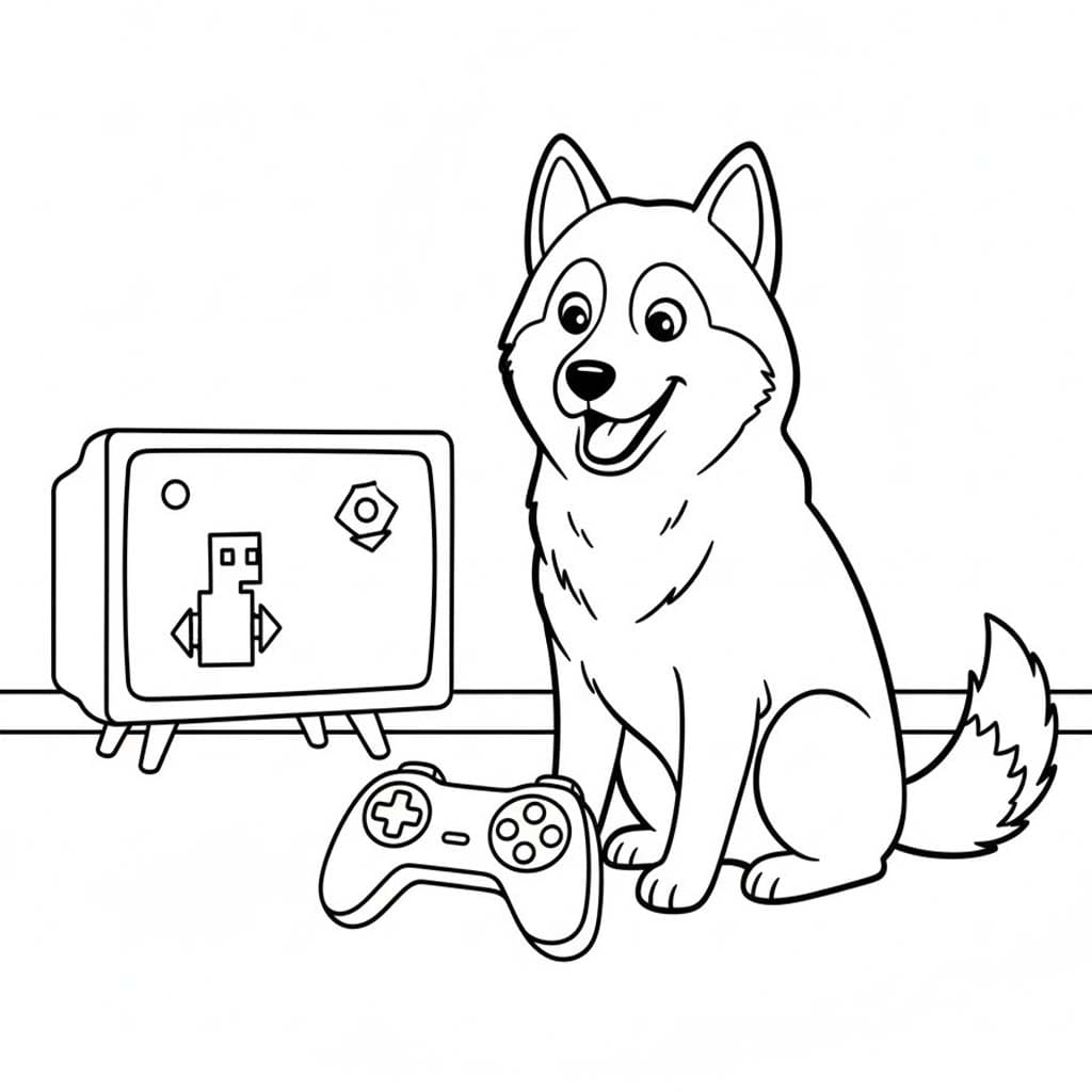Fise de colorat cu Desenează Husky imprimabil gratuit simplu