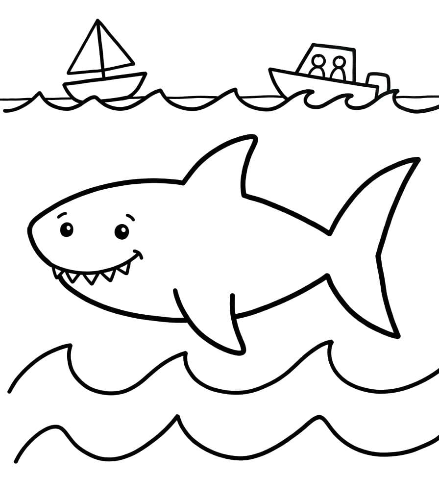 Fise de colorat cu Desenează Megalodon bazic la copii
