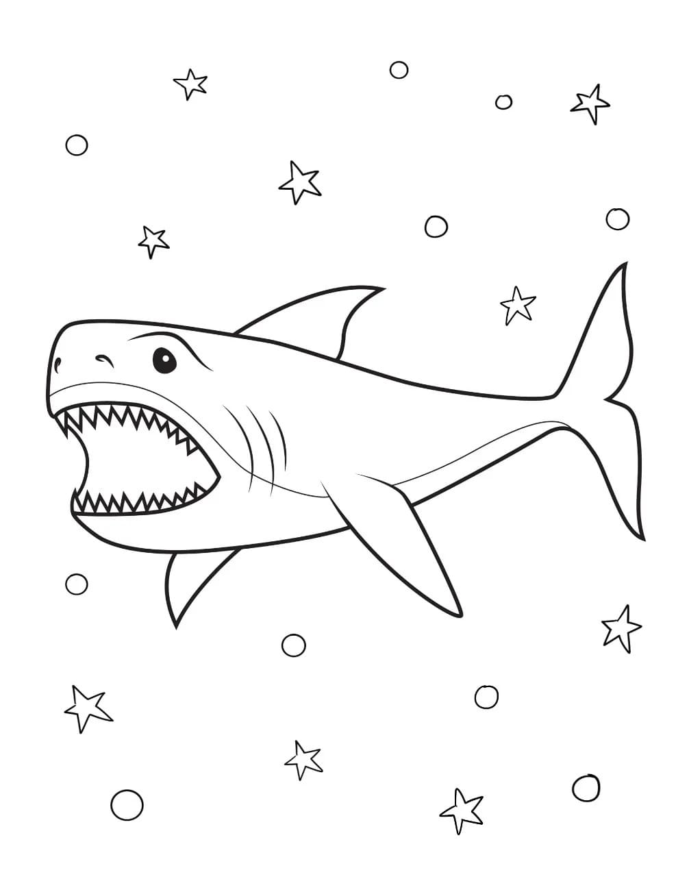Fise de colorat cu Desenează Megalodon gratuit simplu
