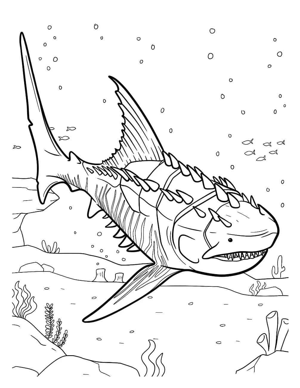 Fise de colorat cu Desenează Megalodon imprimabil gratuit uşor