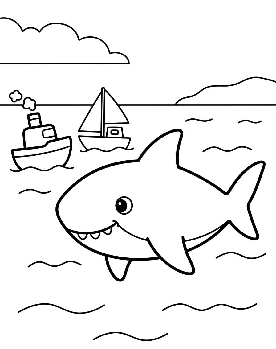 Fise de colorat cu Desenează Megalodon imprimabil gratuit