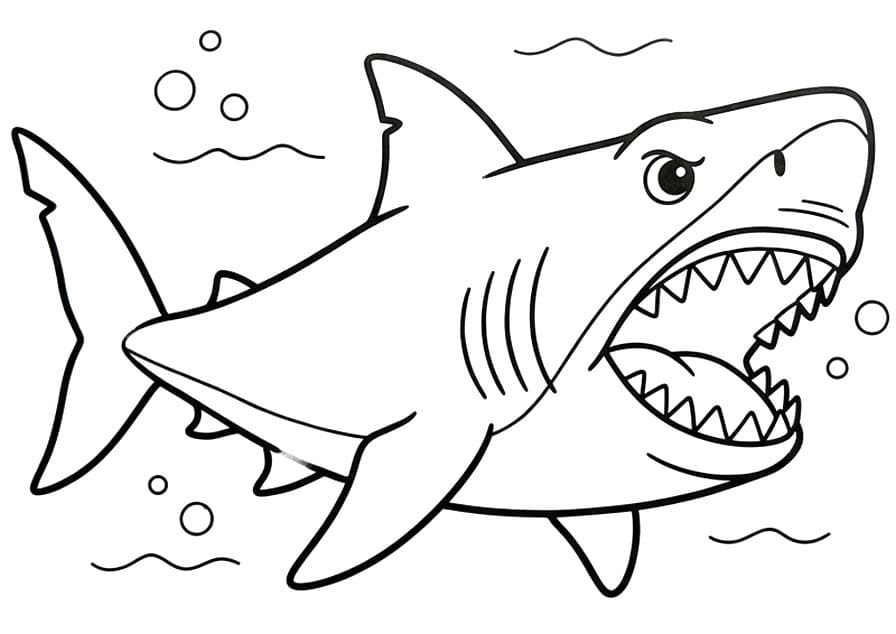 Fise de colorat cu Desenează Megalodon imprimabil uşor