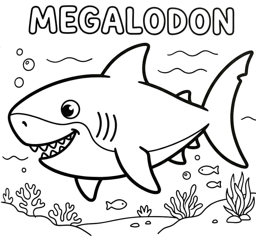 Fise de colorat cu Desenează Megalodon la copii