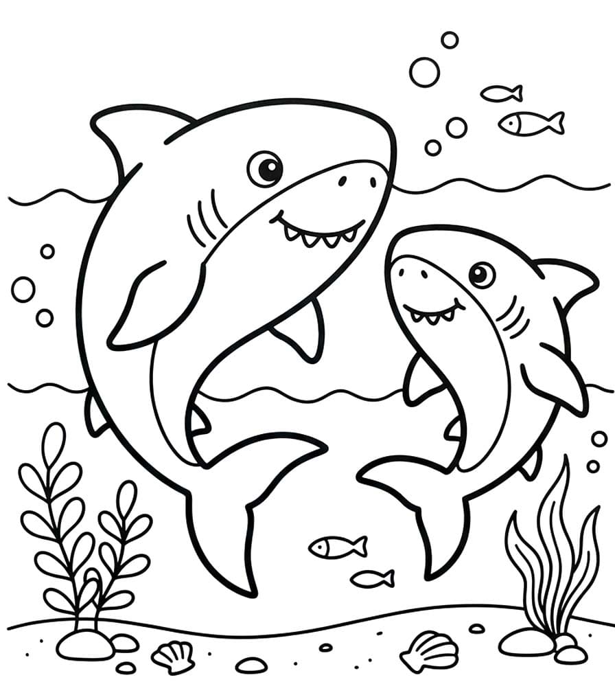 Fise de colorat cu Desenează Megalodon simplu la copii