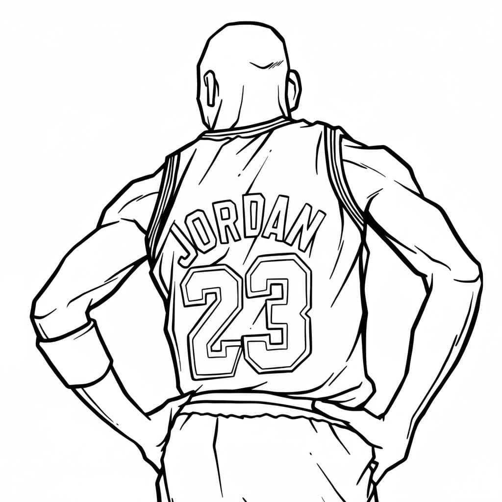 Fise de colorat cu Desenează Michael Jordan imprimabil simplu