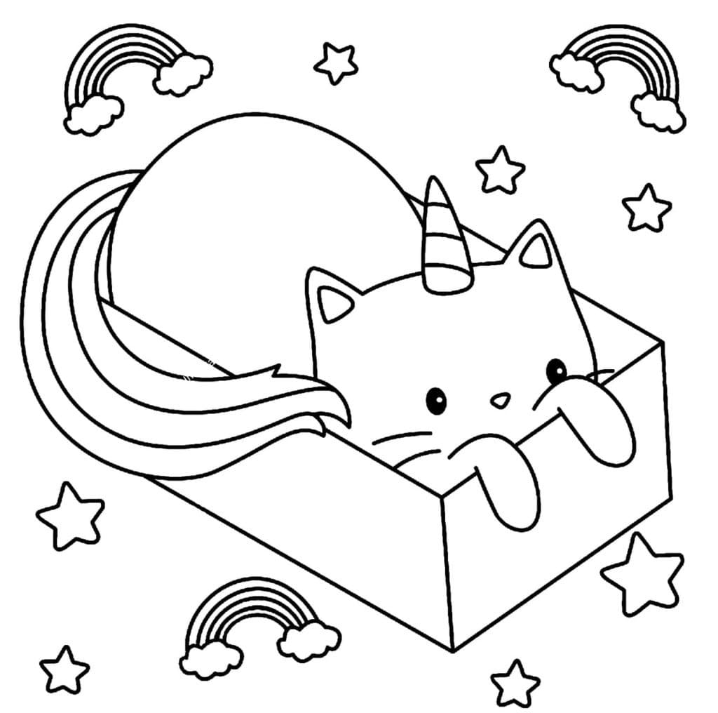 Fise de colorat cu Desenează Pisică Unicorn gratuit pentru copii