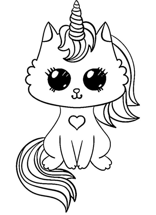 Fise de colorat cu Desenează Pisică Unicorn gratuit uşor