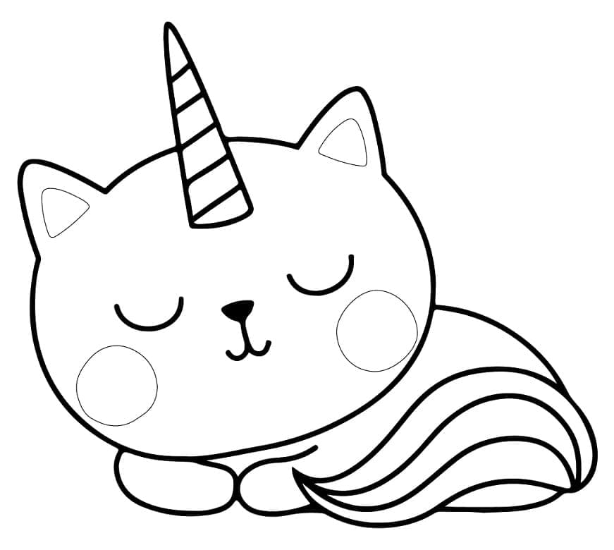 Fise de colorat cu Desenează Pisică Unicorn imprimabil gratuit bazic