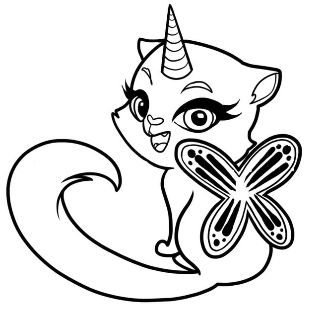 Fise de colorat cu Desenează Pisică Unicorn imprimabil simplu