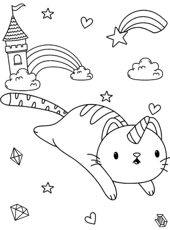 Fise de colorat cu Desenează Pisică Unicorn imprimabil