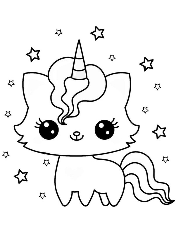 Fise de colorat cu Desenează Pisică Unicorn la copii