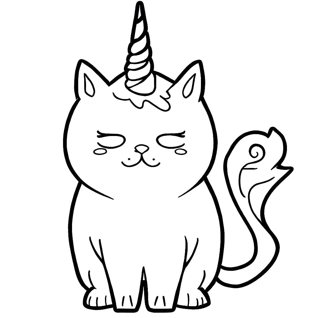 Fise de colorat cu Desenează Pisică Unicorn pentru copii