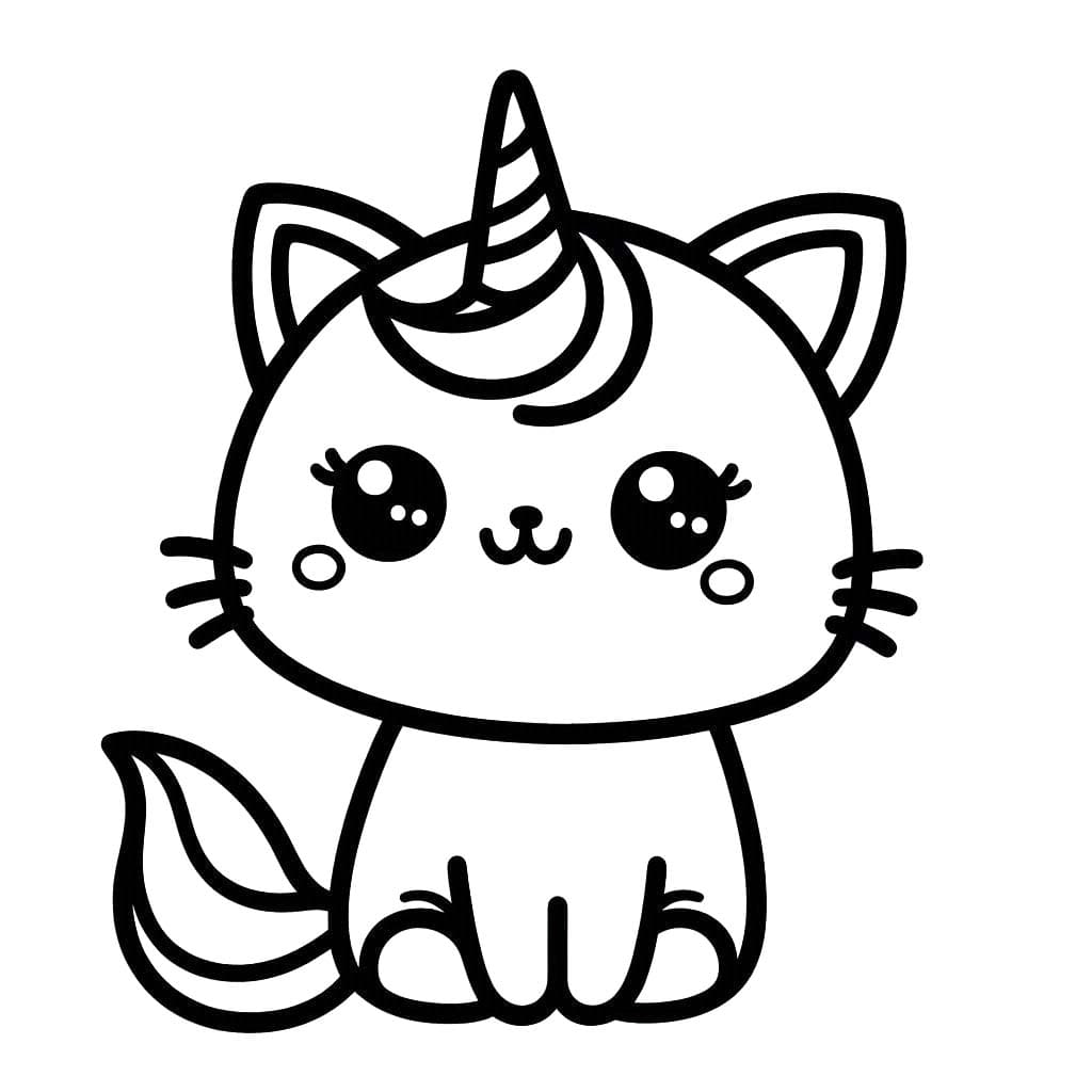 Fise de colorat cu Desenează Pisică Unicorn simplu la copii