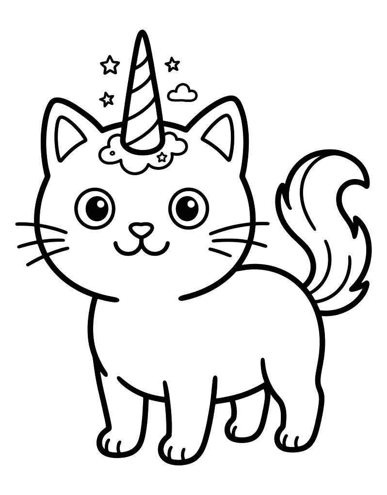 Fise de colorat cu Desenează Pisică Unicorn