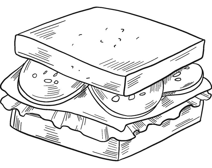 Fise de colorat cu Desenează Sandwich imprimabil simplu