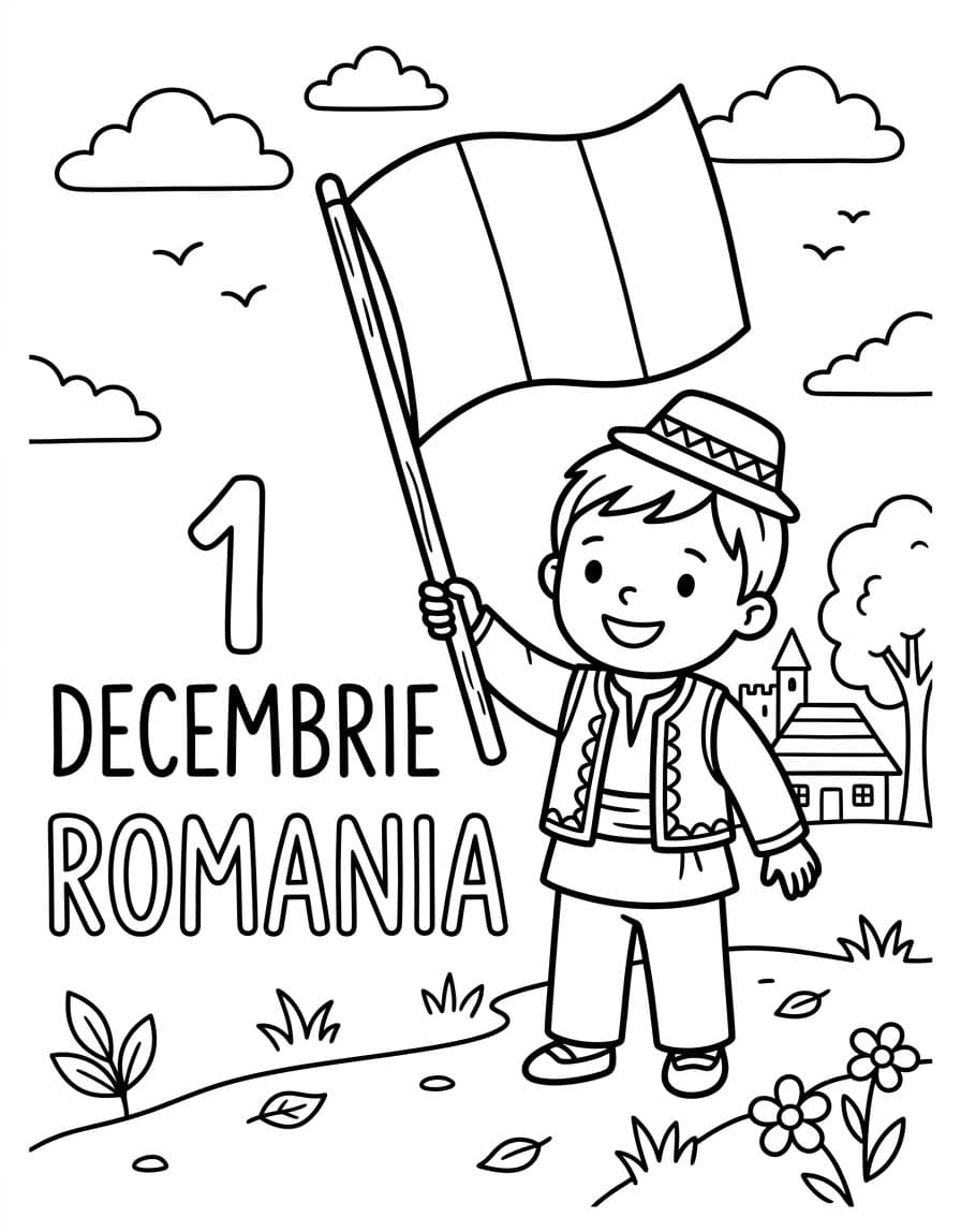 Fise de colorat cu Desenează Ziua Națională bazic la copii