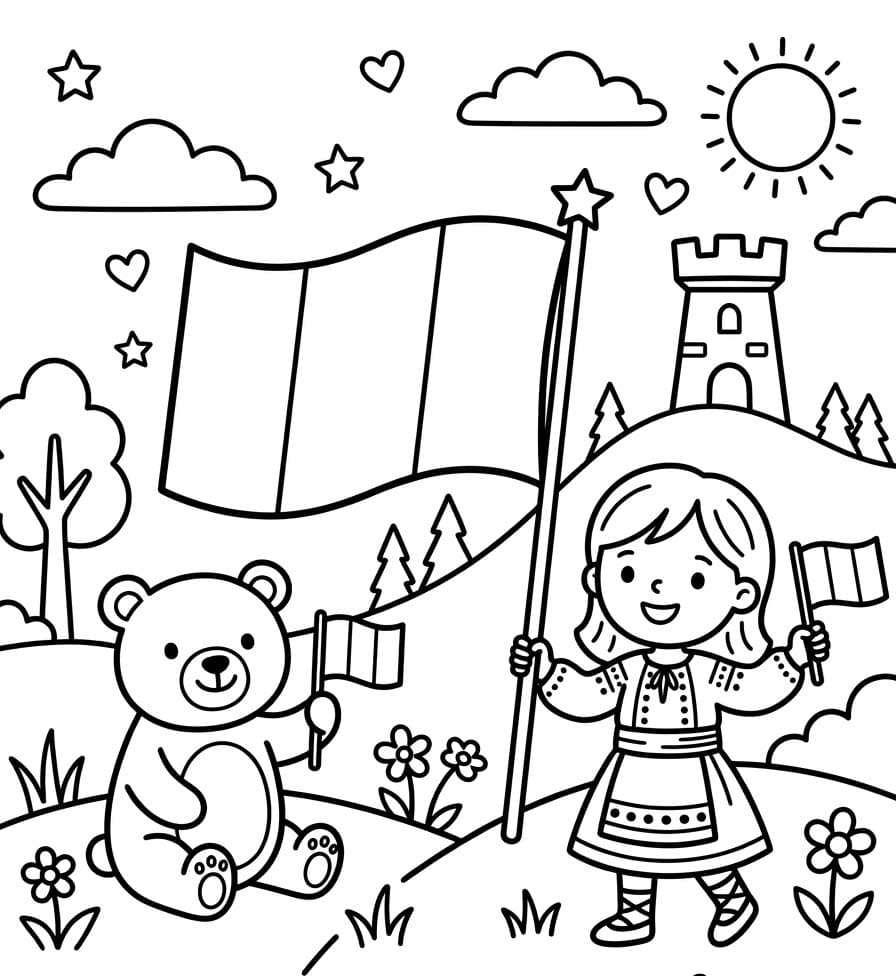 Fise de colorat cu Desenează Ziua Națională gratuit simplu