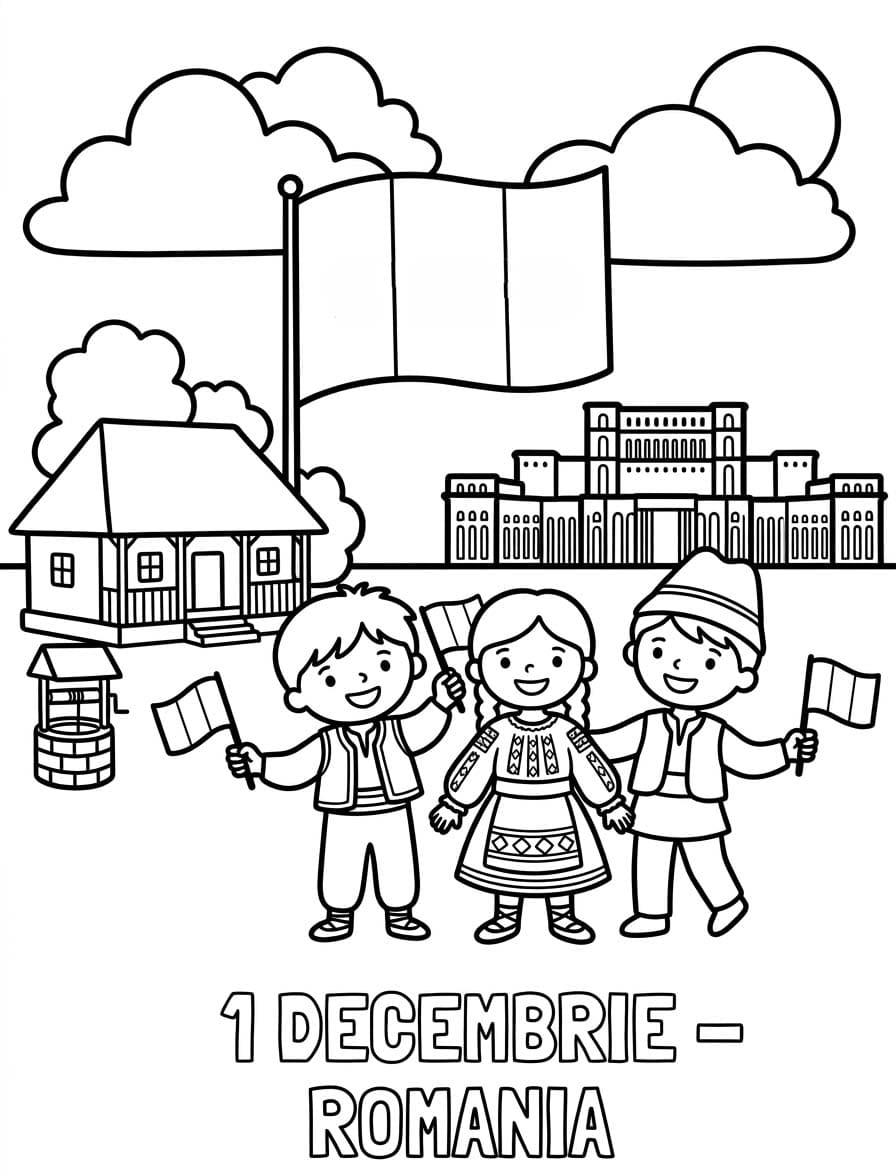 Fise de colorat cu Desenează Ziua Națională gratuit uşor