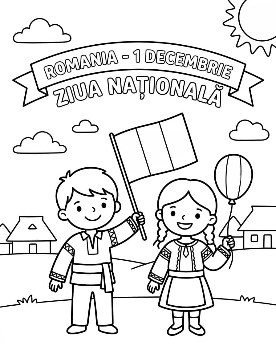 Fise de colorat cu Desenează Ziua Națională imprimabil gratuit simplu
