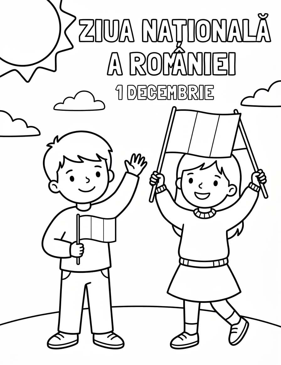 Fise de colorat cu Desenează Ziua Națională imprimabil gratuit uşor