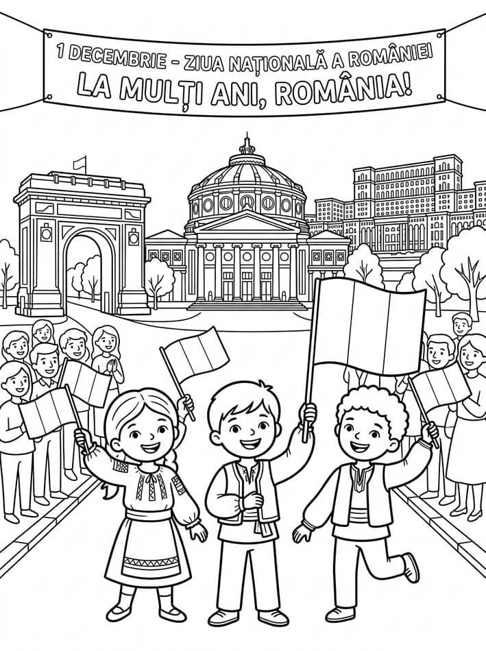 Fise de colorat cu Desenează Ziua Națională imprimabil pentru copii