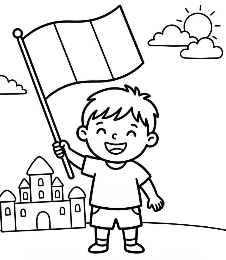 Fise de colorat cu Desenează Ziua Națională imprimabil simplu