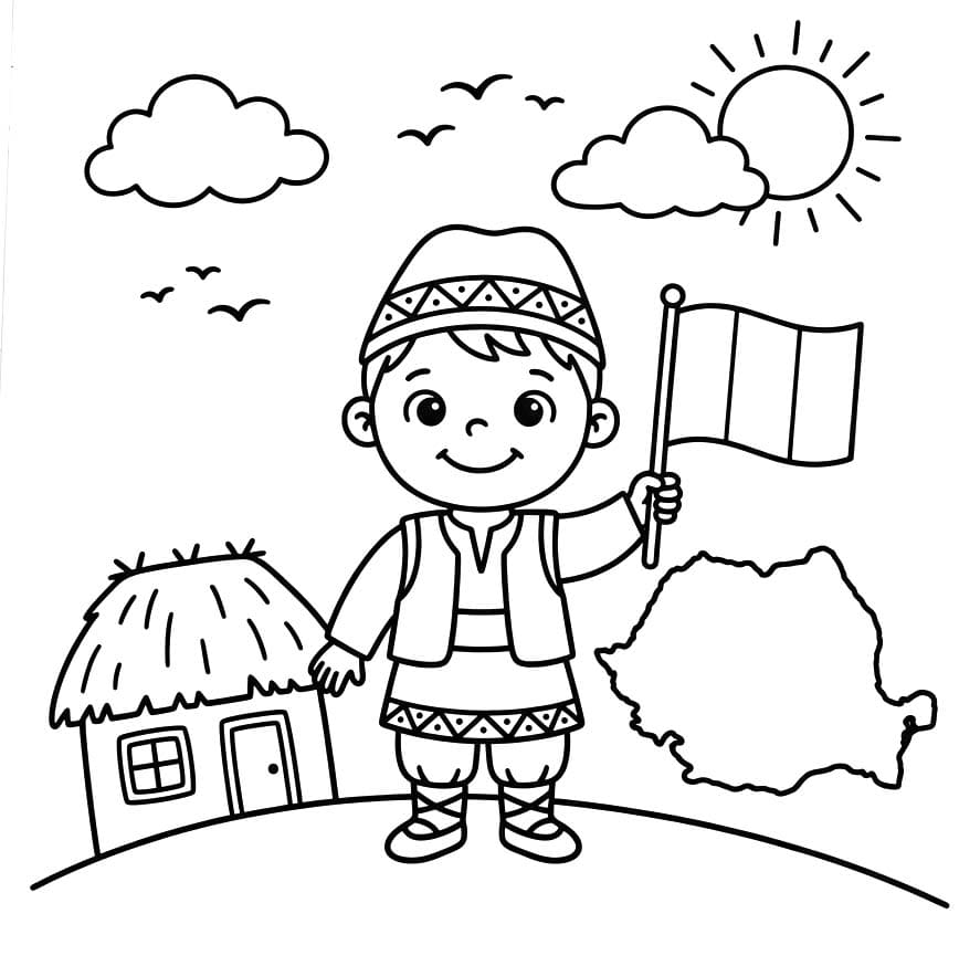 Fise de colorat cu Desenează Ziua Națională la copii