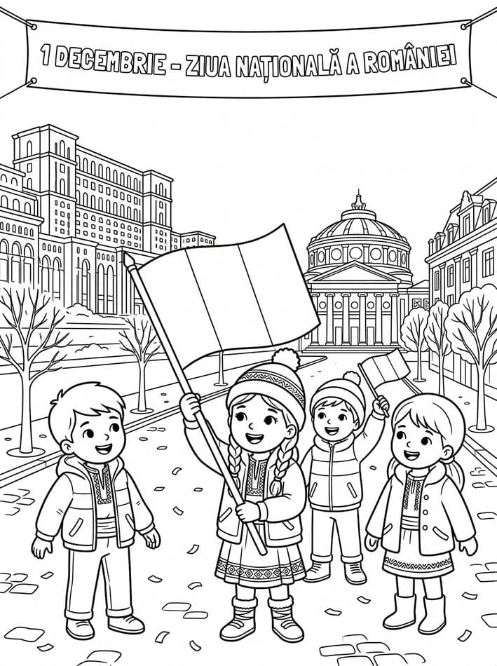 Fise de colorat cu Desenează Ziua Națională simplu