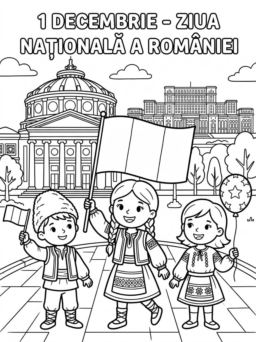 Fise de colorat cu Desenează Ziua Națională uşor