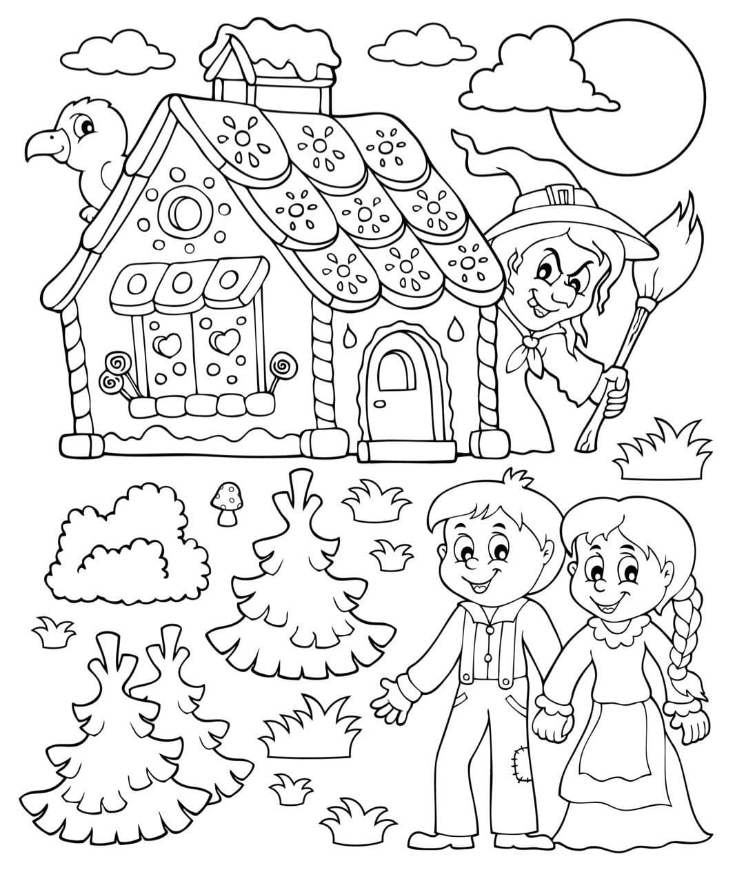 Fise de colorat cu Hansel si Gretel gratuit pentru copii