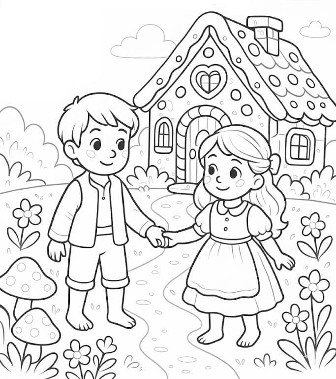 Fise de colorat cu Hansel si Gretel gratuit simplu