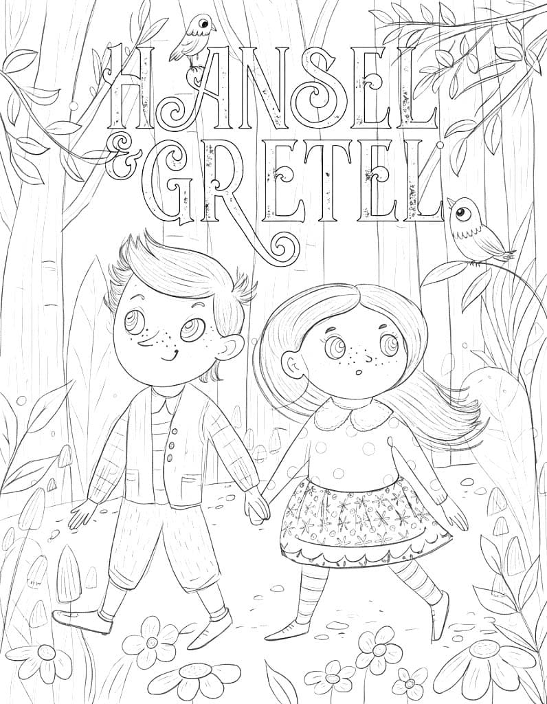 Fise de colorat cu Hansel si Gretel gratuit uşor