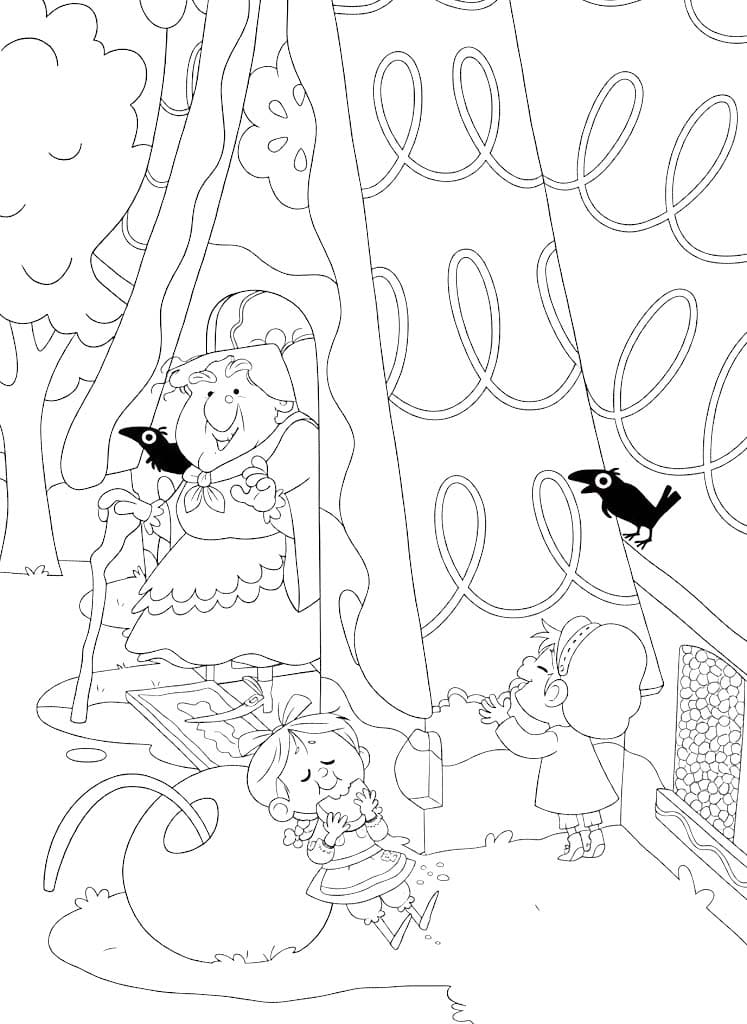 Fise de colorat cu Hansel si Gretel imprimabil bazic