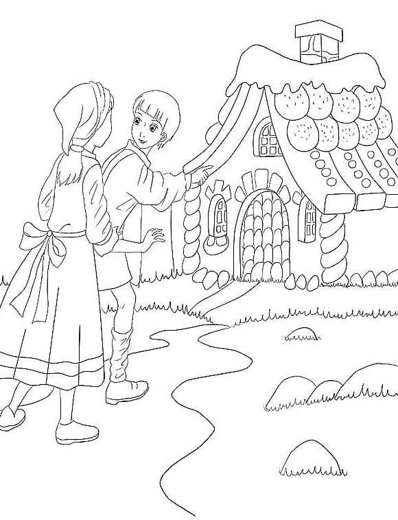 Fise de colorat cu Hansel si Gretel imprimabil gratuit uşor