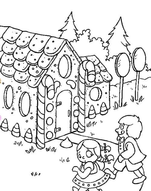 Fise de colorat cu Hansel si Gretel uşor la copii