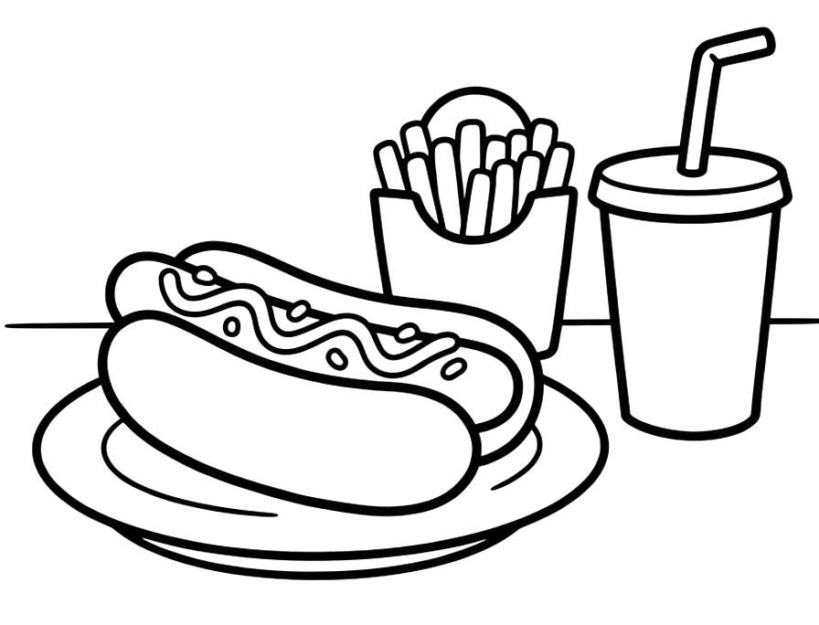 Fise de colorat cu Hot Dog bazic la copii