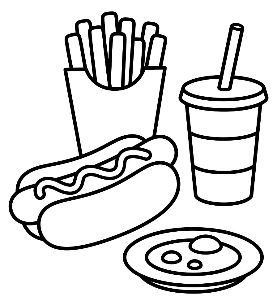 Fise de colorat cu Hot Dog gratuit simplu