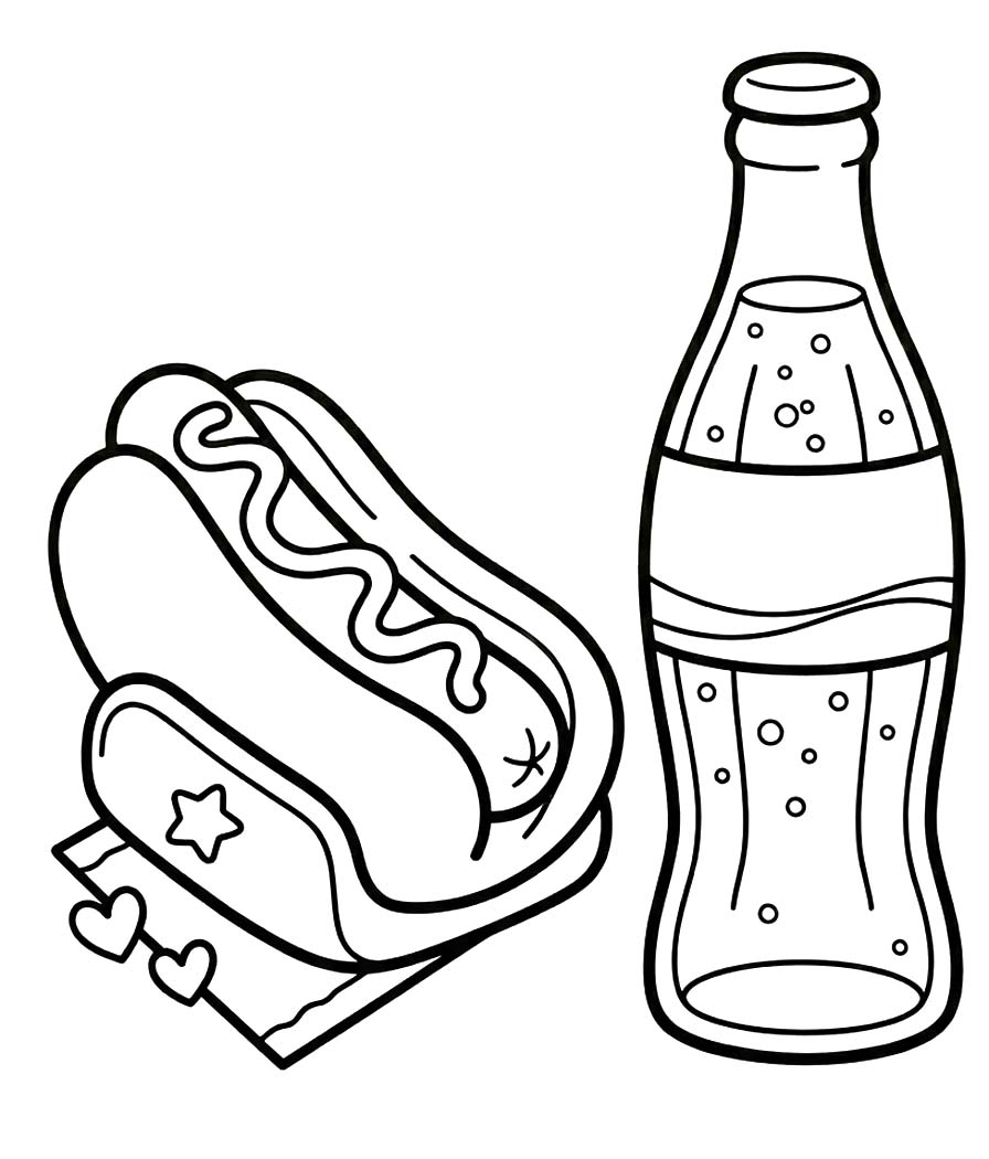 Fise de colorat cu Hot Dog gratuit uşor
