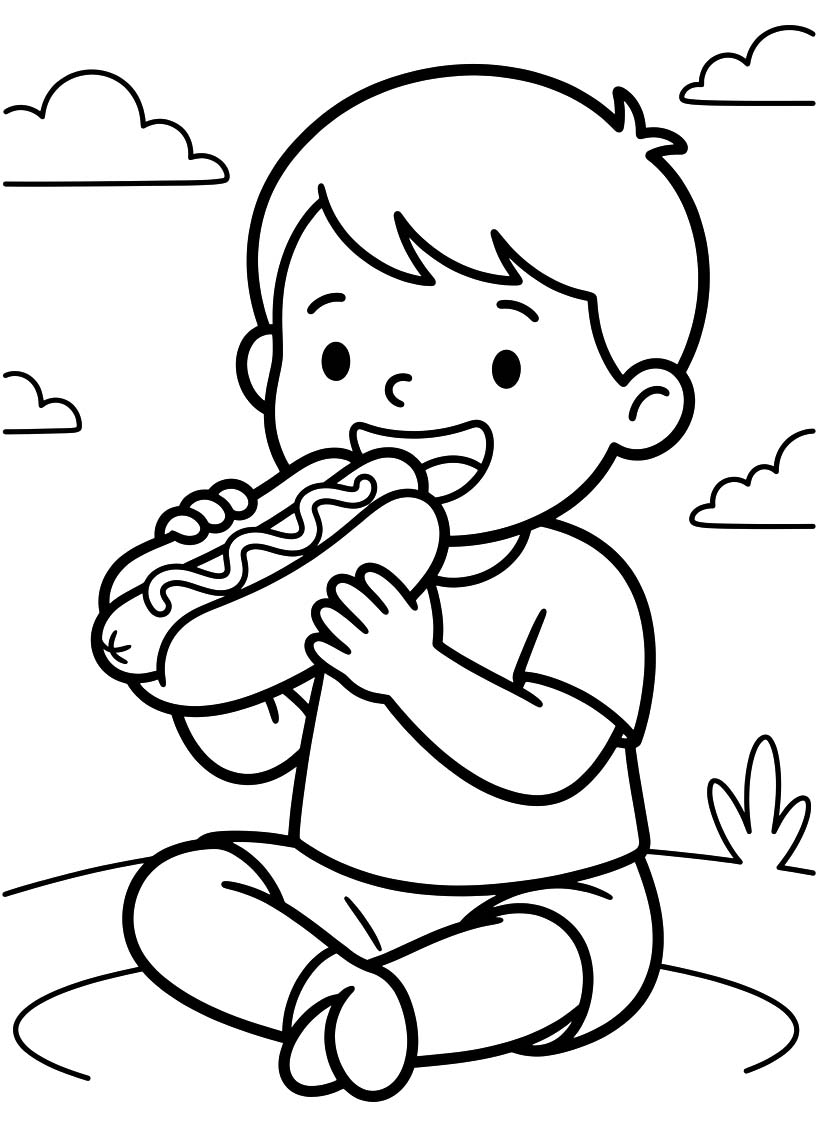 Fise de colorat cu Hot Dog imprimabil gratuit uşor