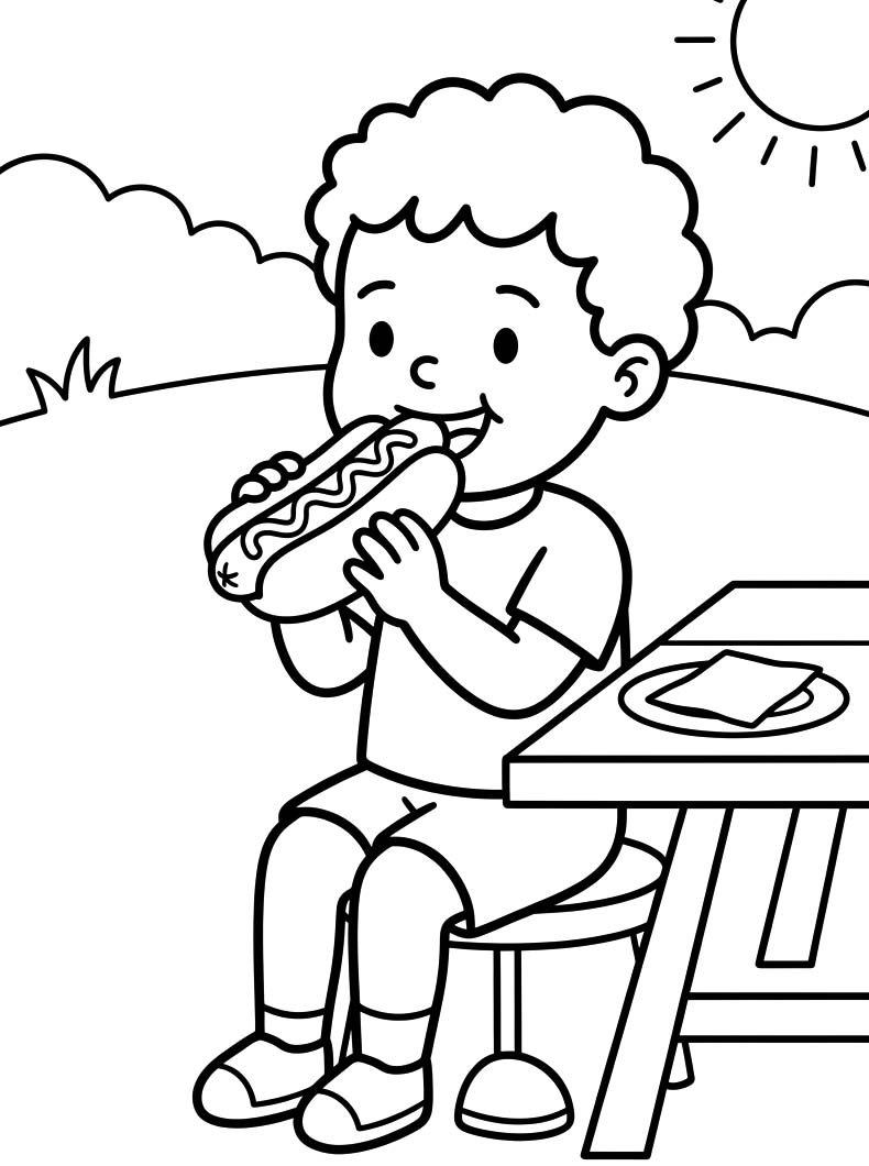 Fise de colorat cu Hot Dog imprimabil uşor
