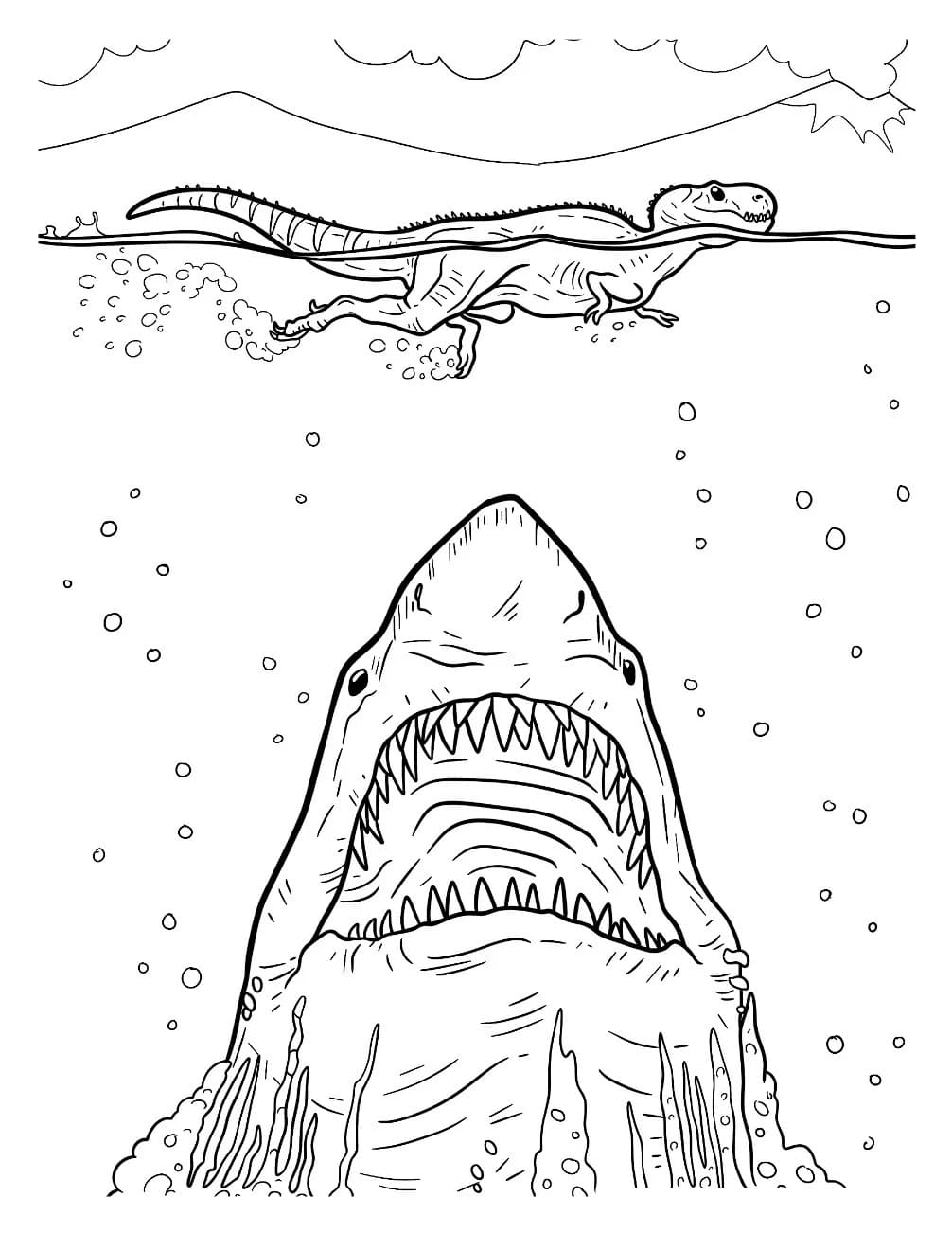 Fise de colorat cu Megalodon gratuit pentru copii