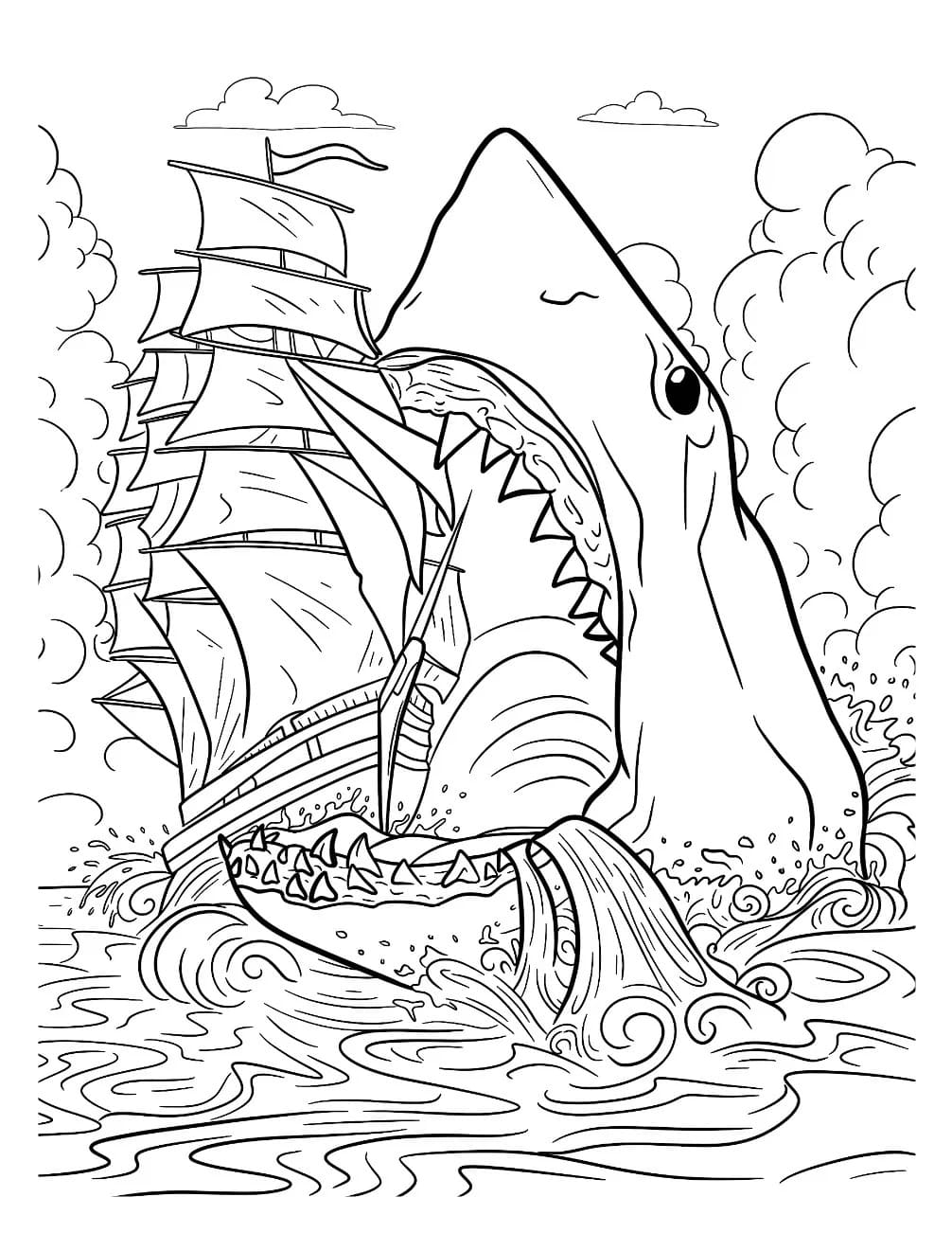 Fise de colorat cu Megalodon gratuit