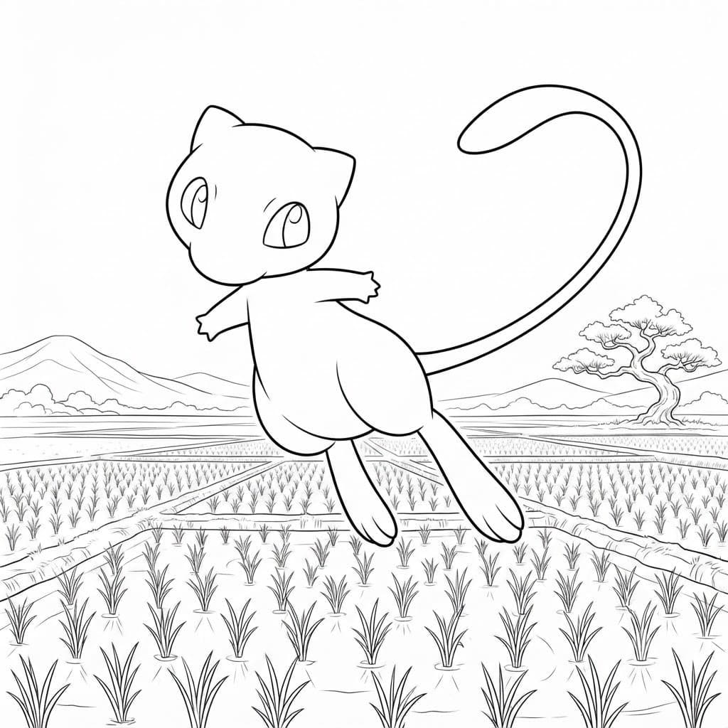 Fise de colorat cu Mew imprimabil gratuit bazic
